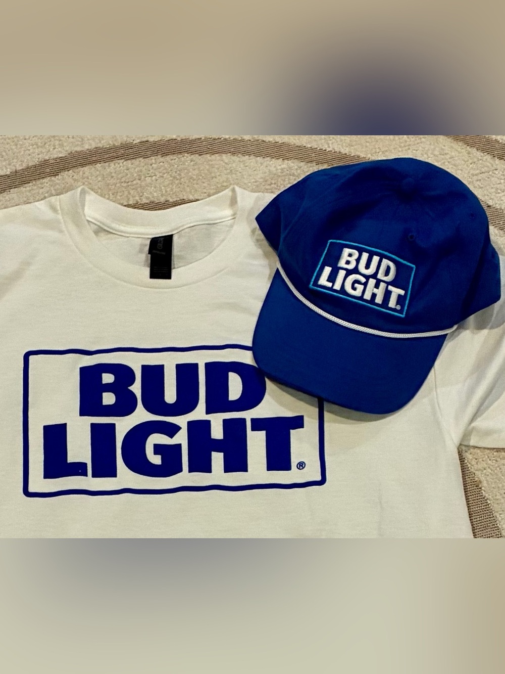 Men/women White Tee with Blue Logo